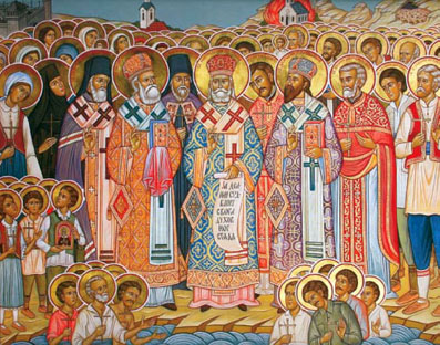Јасеновачки мученици: Св. Петар Зимоњић у првом реду, први слева
